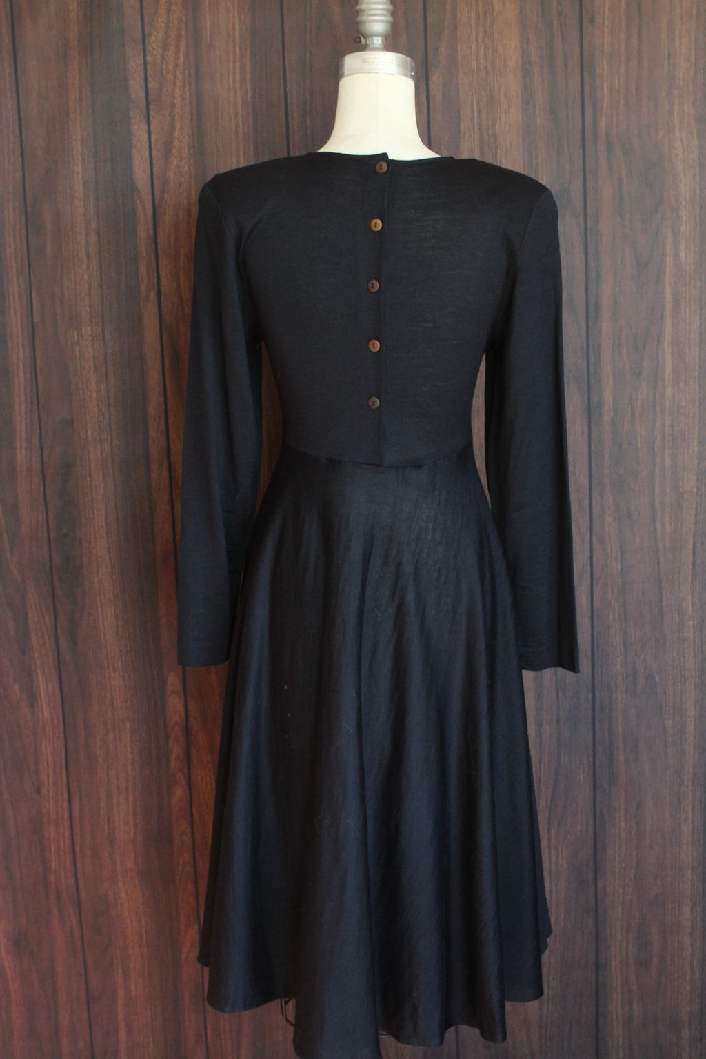 Vintage 1980s Axiom Black Wool Blend Dress with Buttons in Back