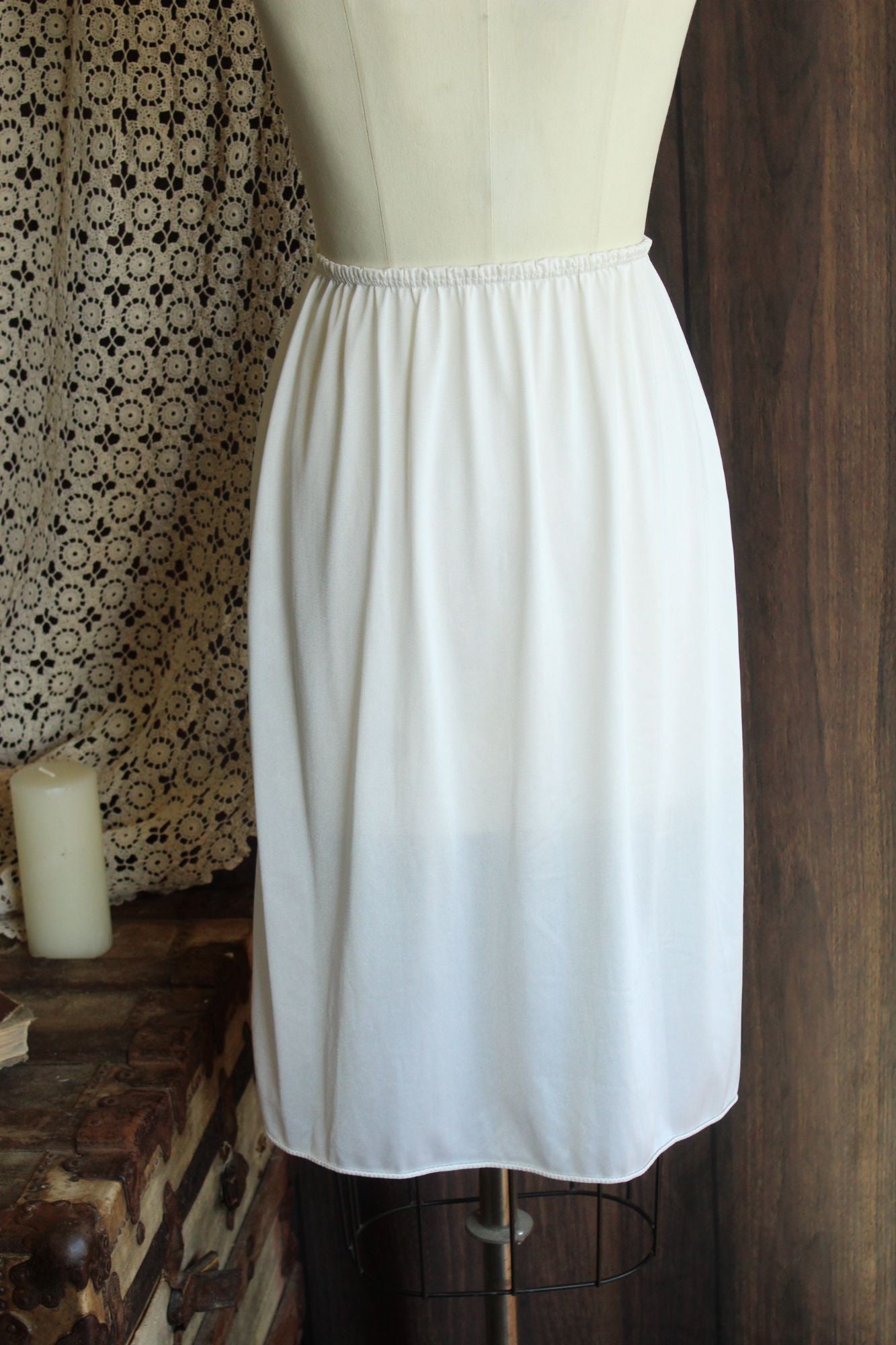 Vintage 1980s Pierre Cardin White Nylon Half Slip, Size Small