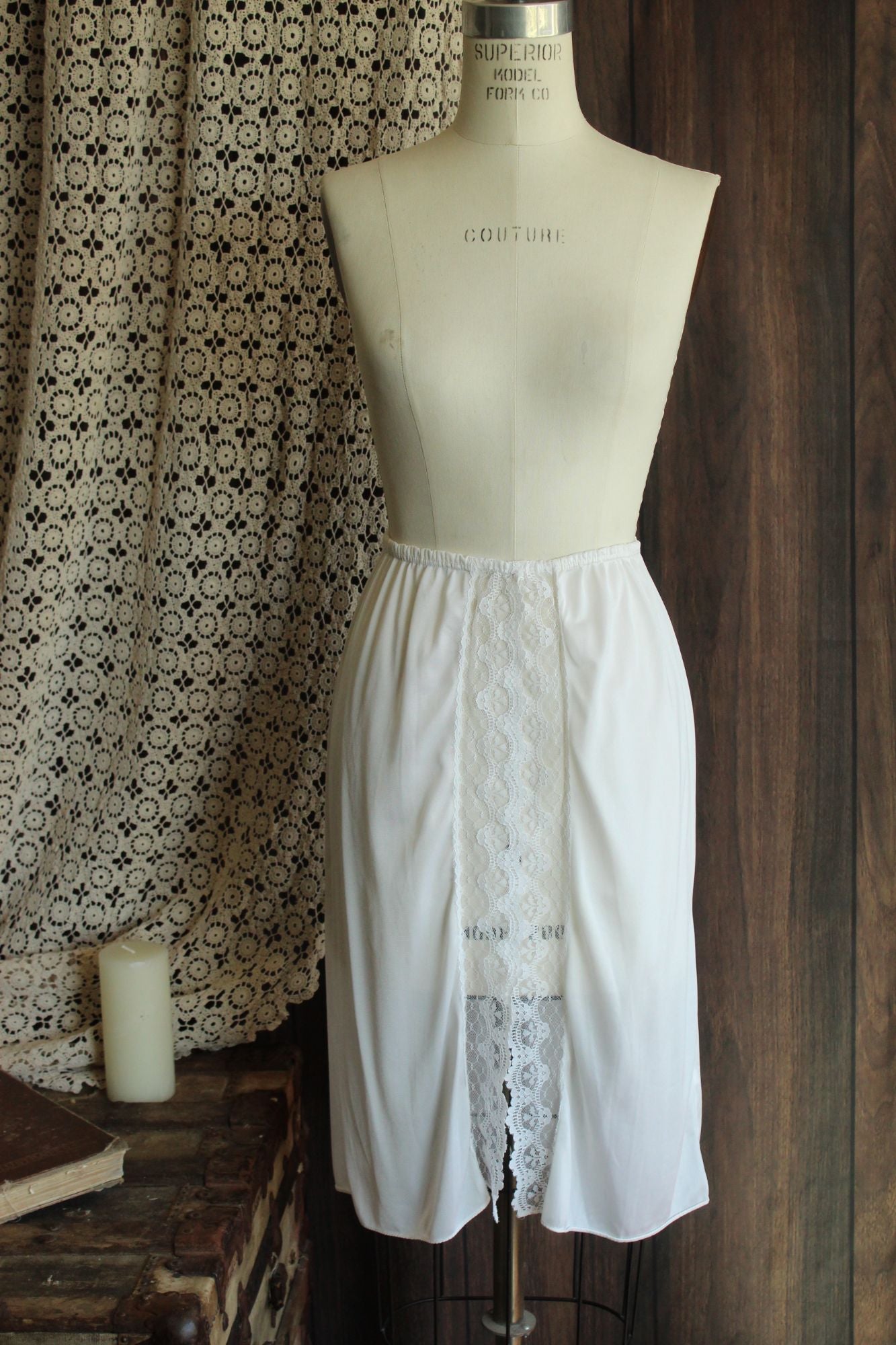 Vintage 1980s Pierre Cardin White Nylon Half Slip, Size Small