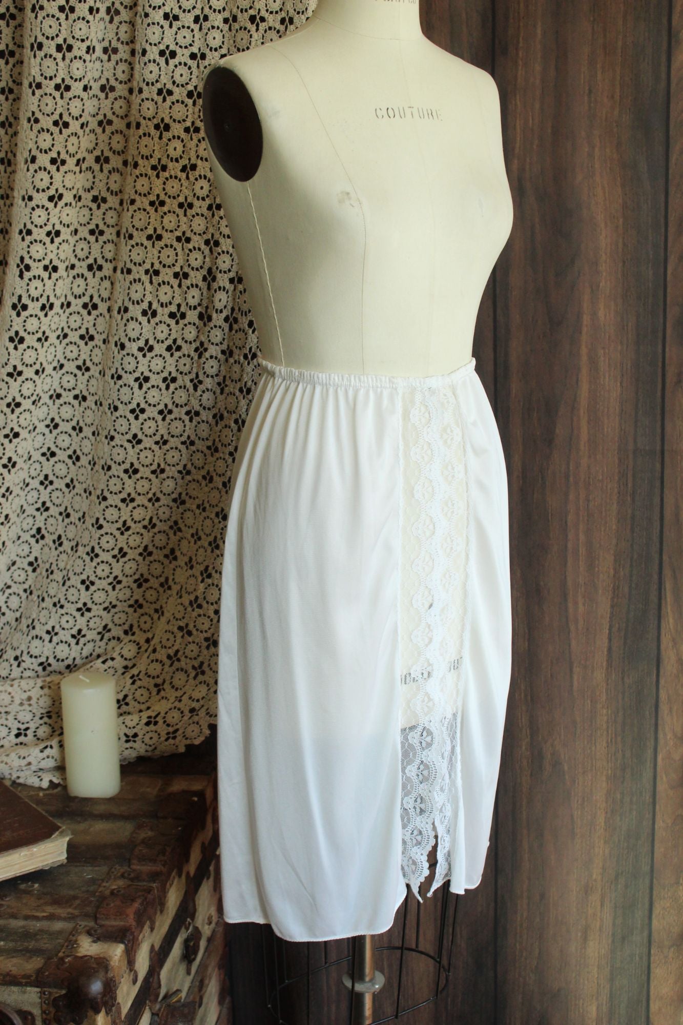 Vintage 1980s Pierre Cardin White Nylon Half Slip, Size Small