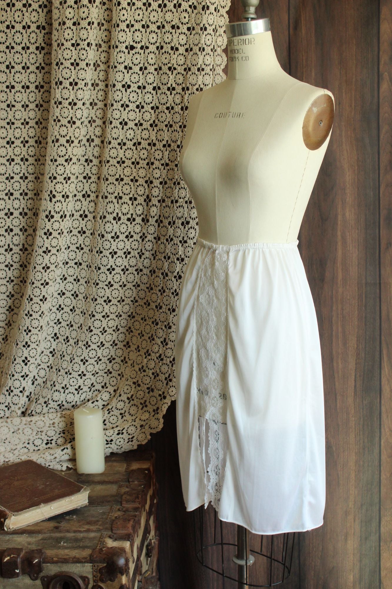Vintage 1980s Pierre Cardin White Nylon Half Slip, Size Small