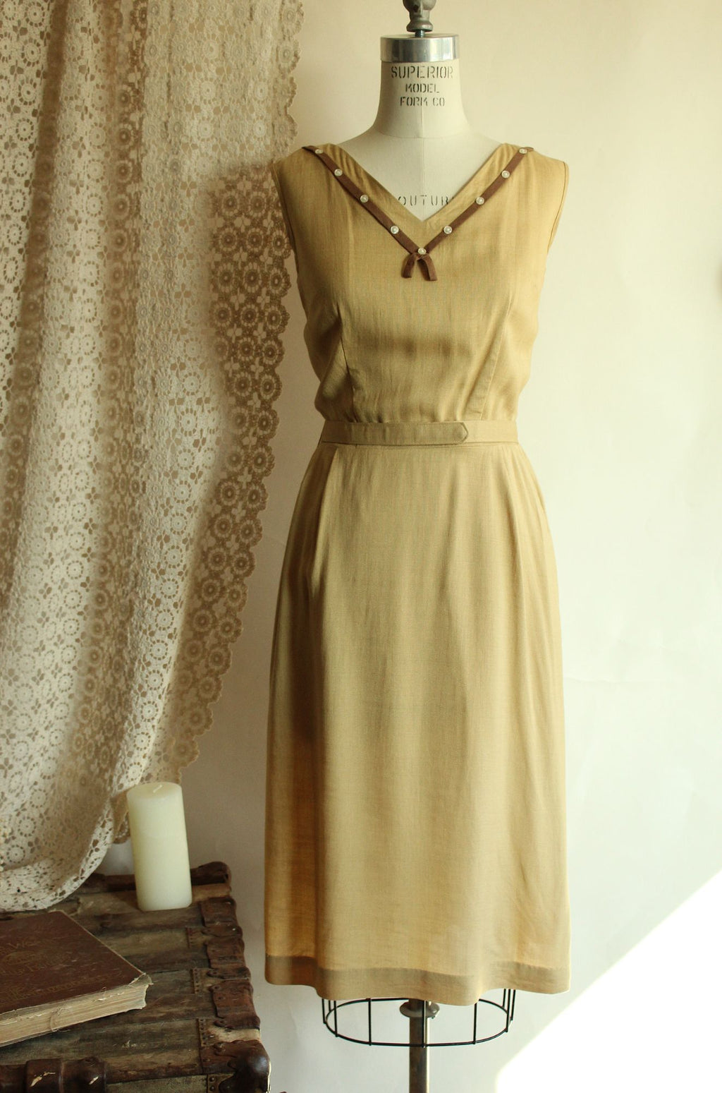 Vintage 1950s Gold Lampl Dress With Jacket and Belt
