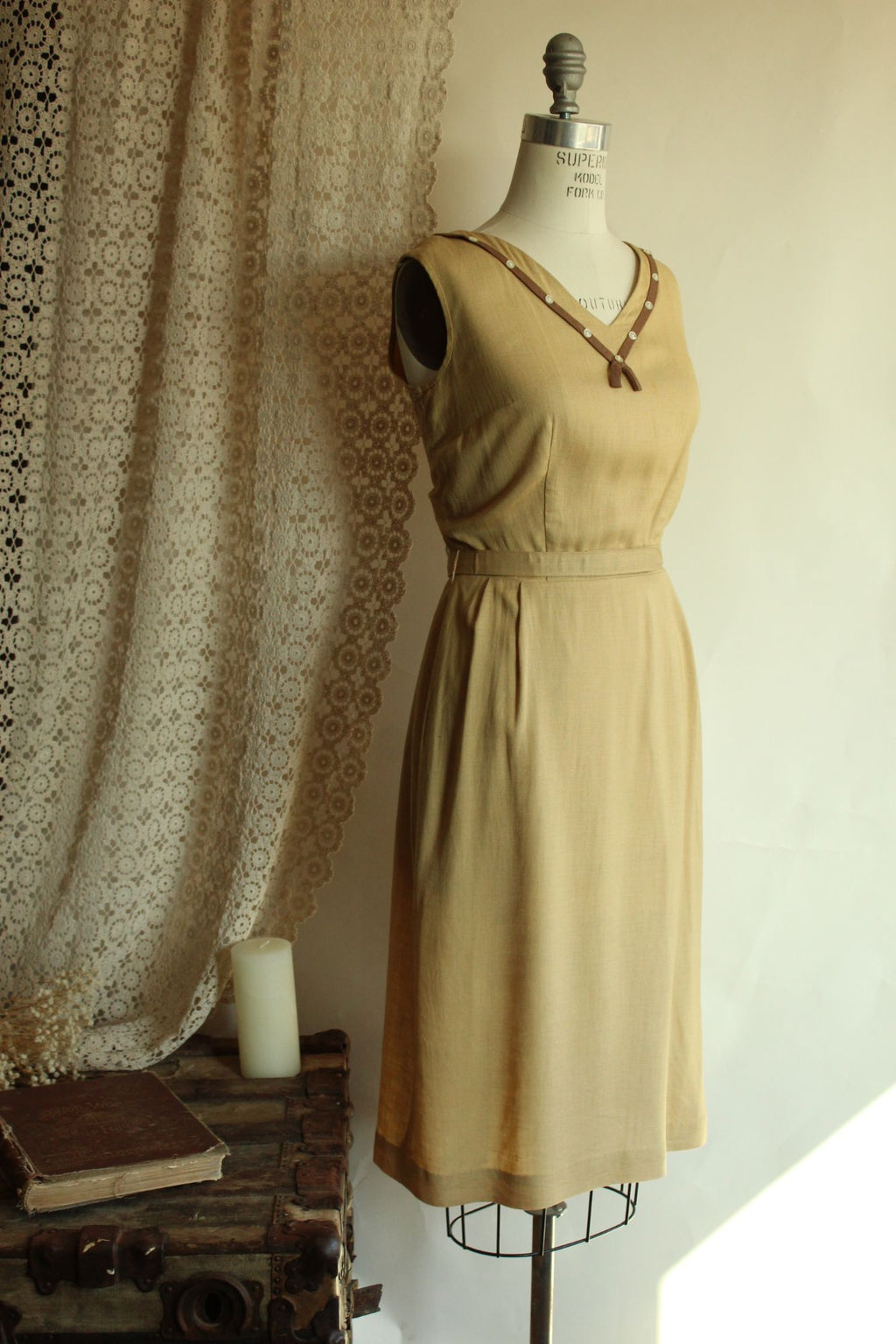 Vintage 1950s Gold Lampl Dress With Jacket and Belt