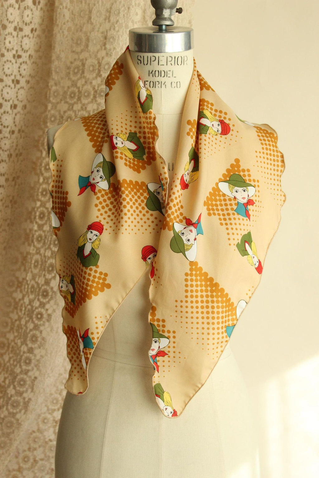 Vintage 1970s Vera Neumann Mod Portrait Print Scarf