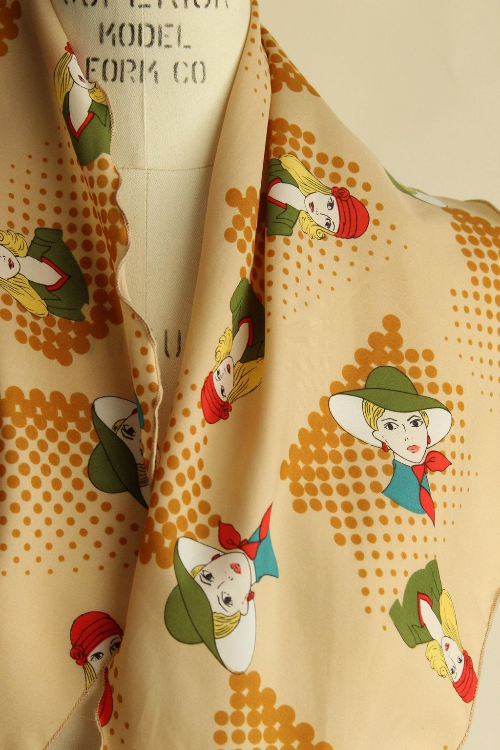 Vintage 1970s Vera Neumann Mod Portrait Print Scarf