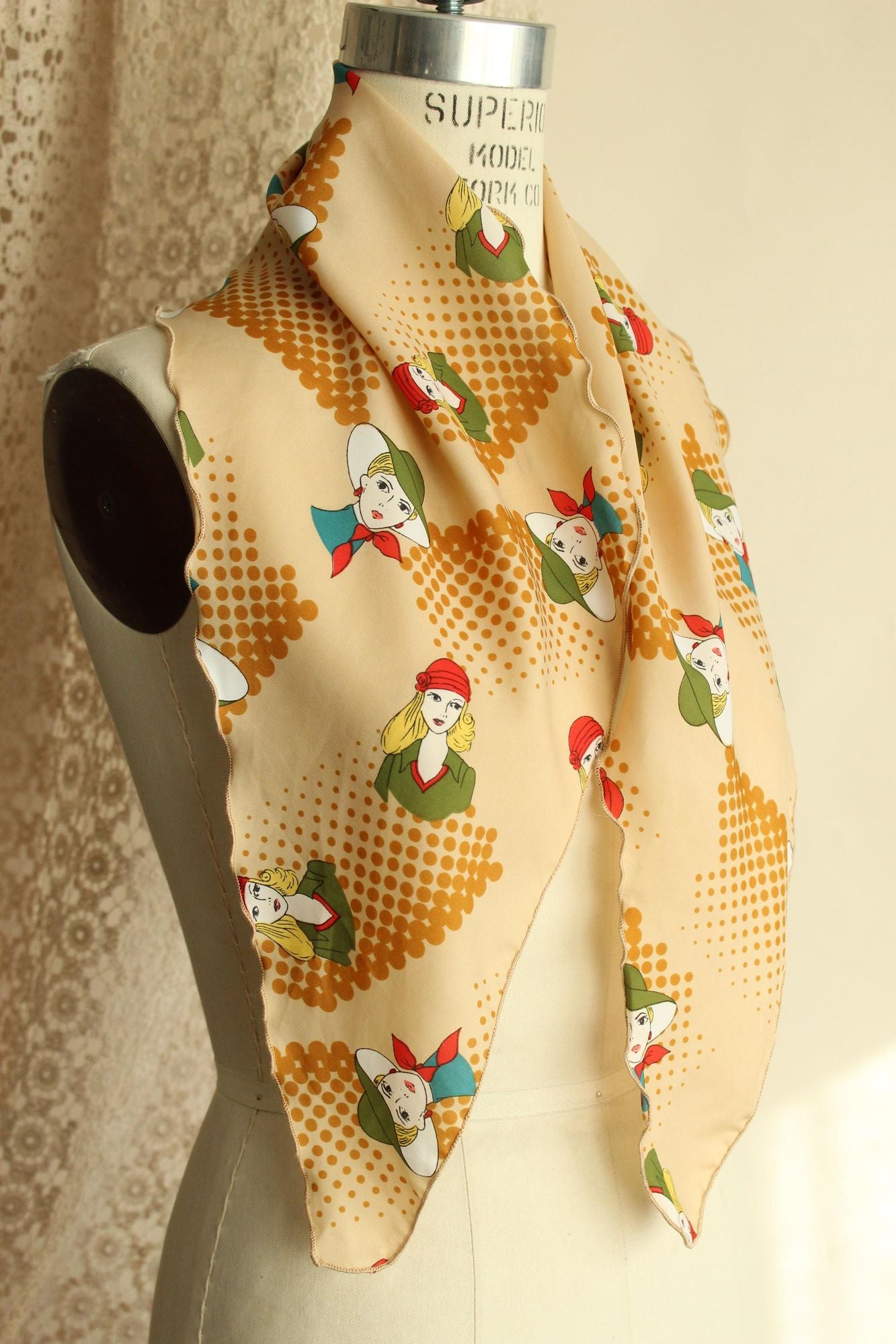 Vintage 1970s Vera Neumann Mod Portrait Print Scarf