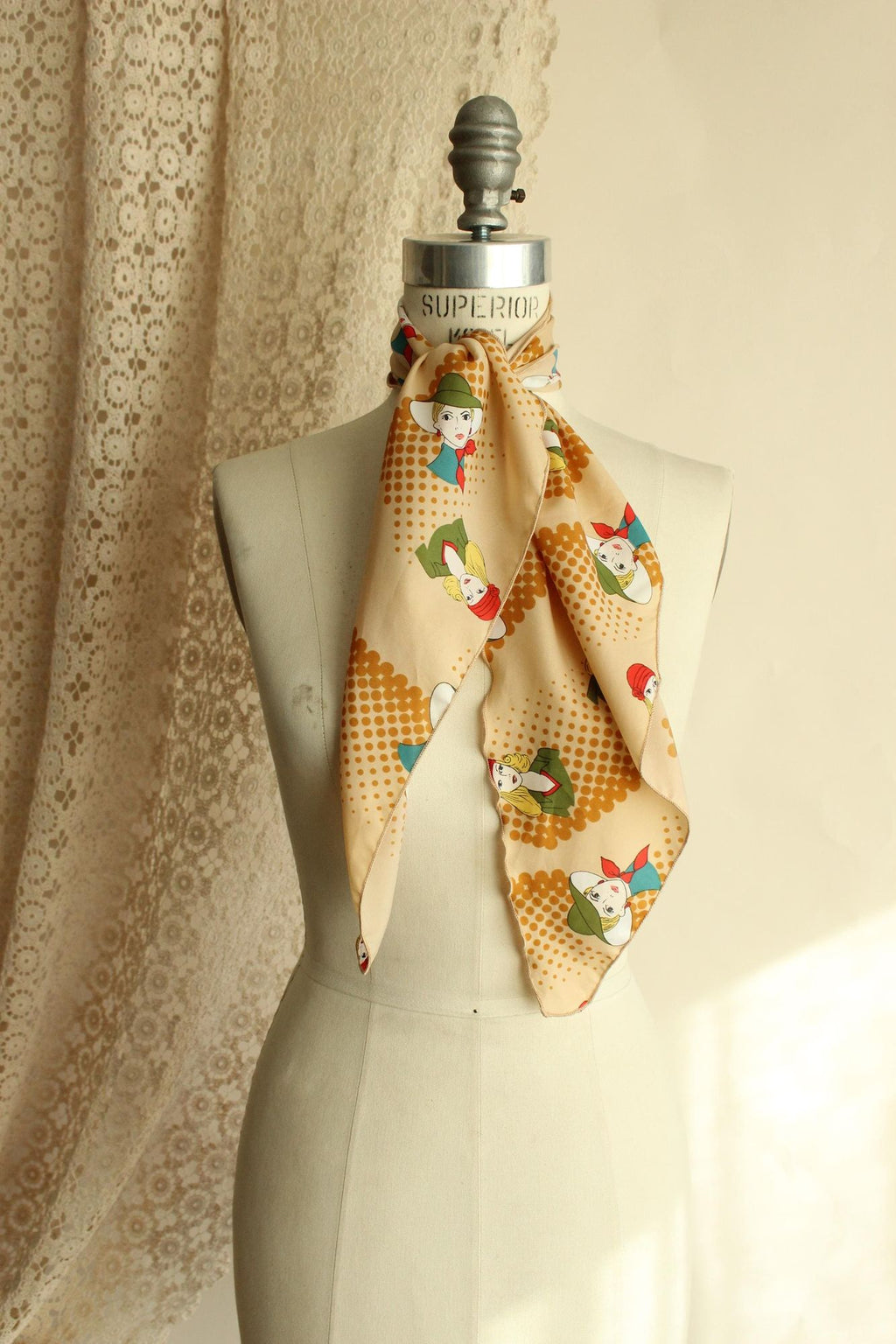Vintage 1970s Vera Neumann Mod Portrait Print Scarf