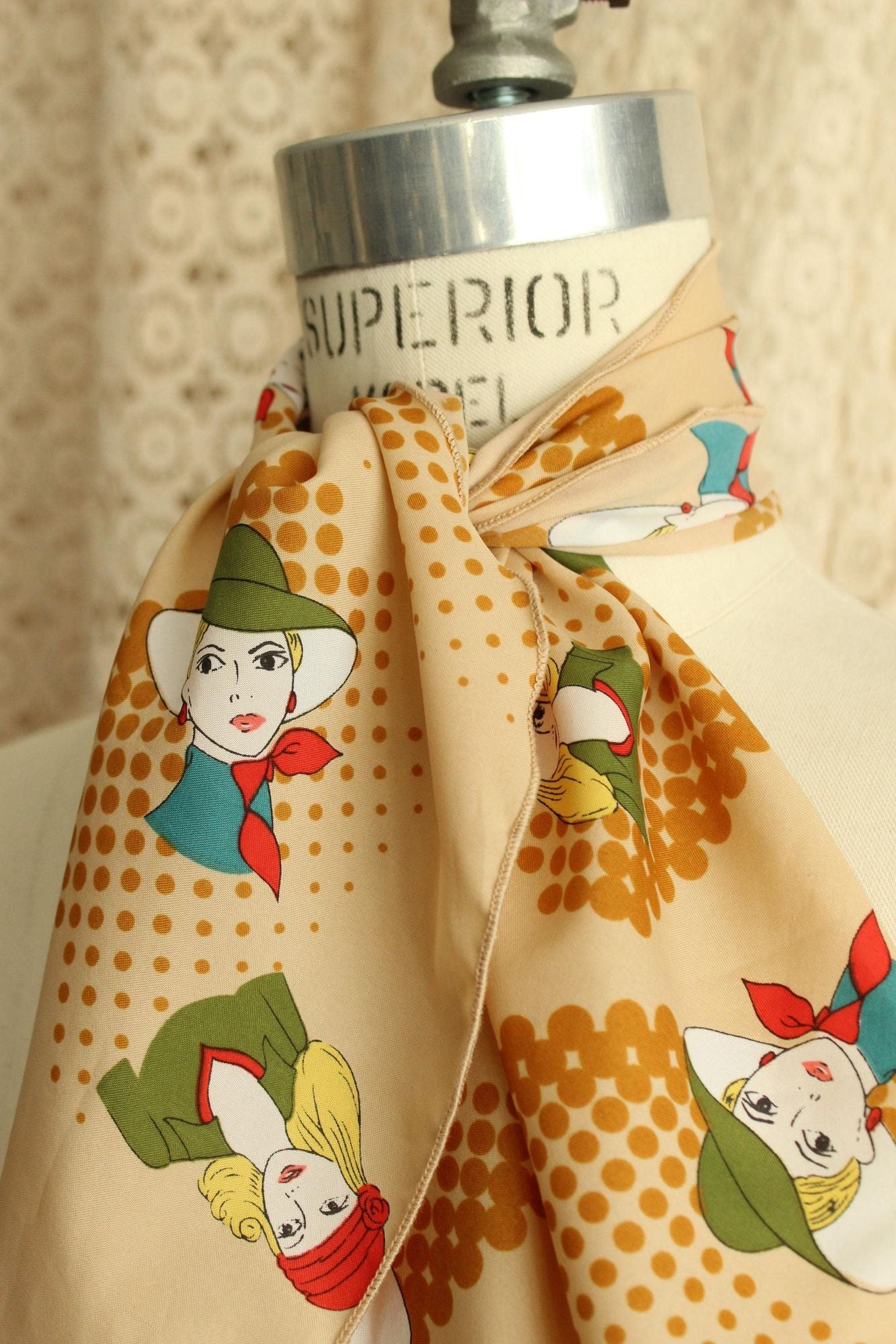 Vintage 1970s Vera Neumann Mod Portrait Print Scarf