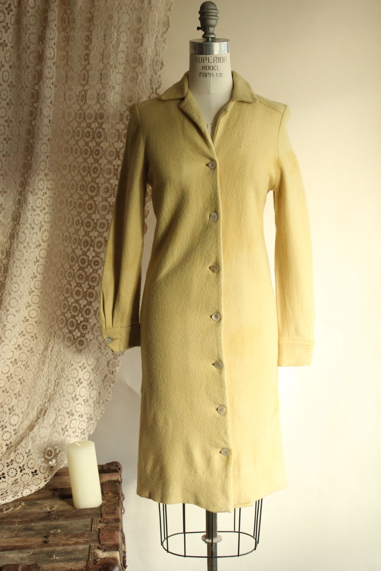 Vintage 1960s Fred Rothschild Yellow Wool Coat Dress