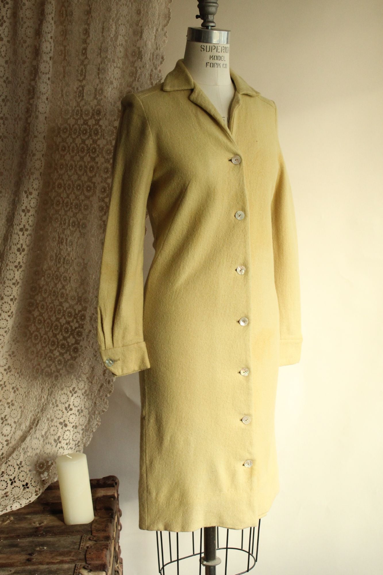 Vintage 1960s Fred Rothschild Yellow Wool Coat Dress