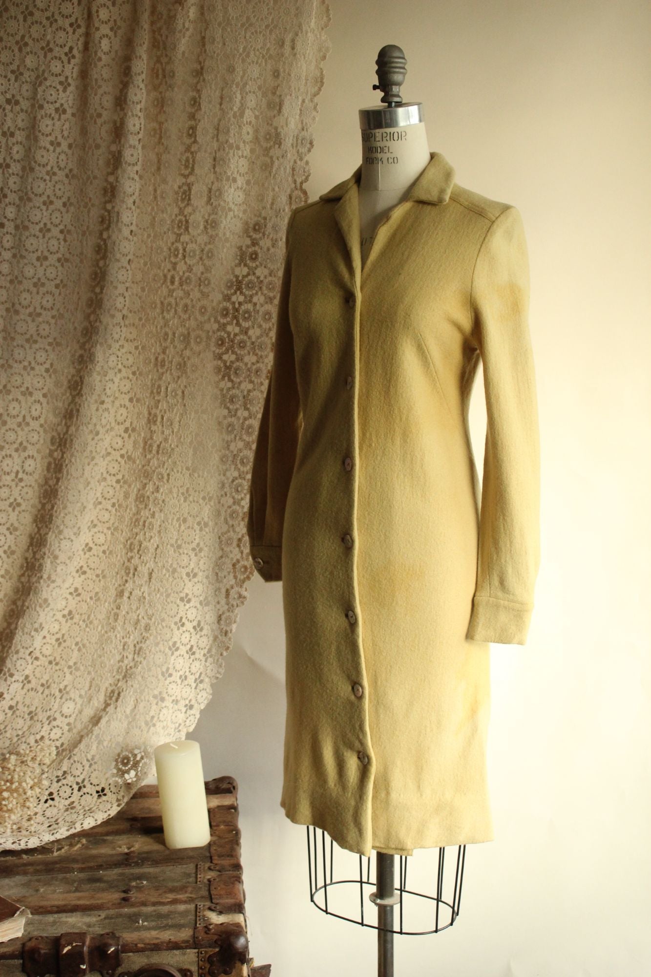 Vintage 1960s Fred Rothschild Yellow Wool Coat Dress