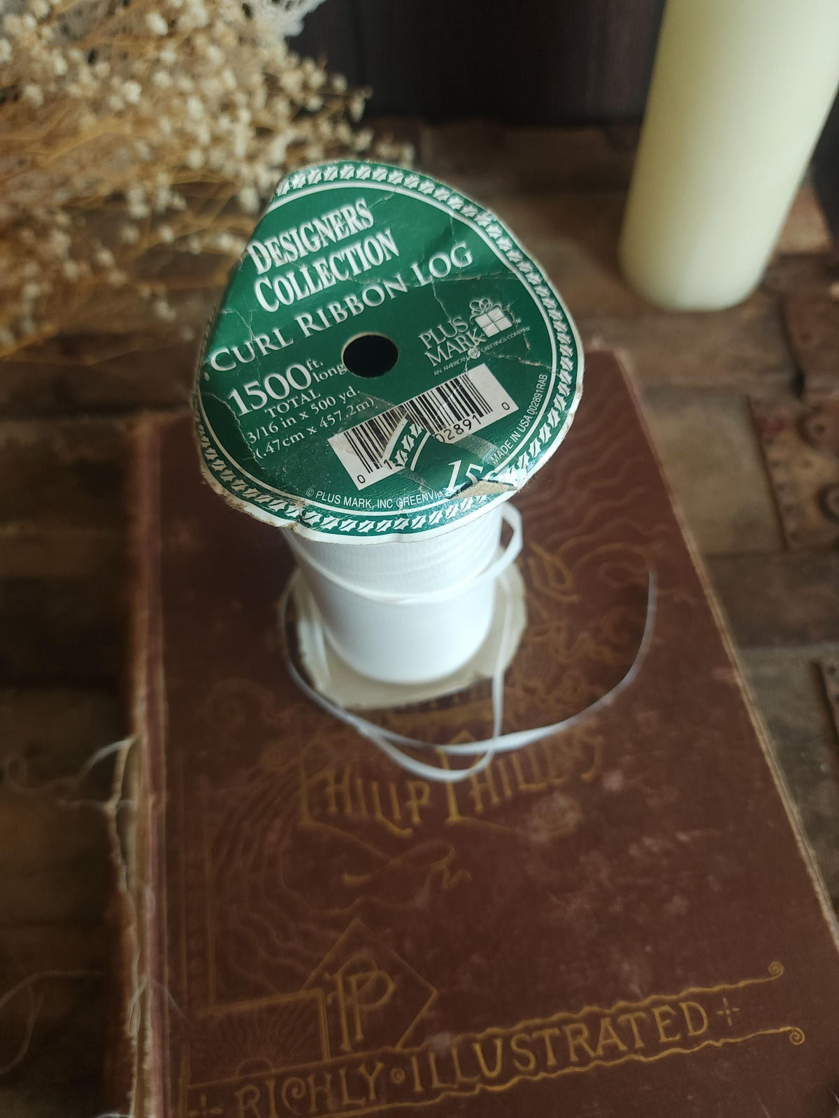 Vintage 1980s 1990s Curl Ribbon, Plus Mark White 3/16" Wide, Partial Spool