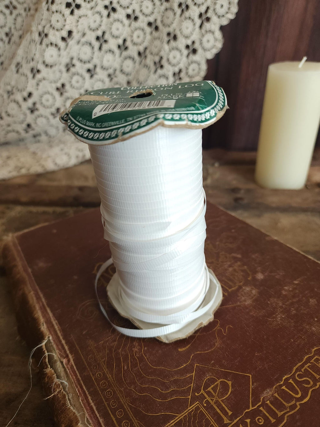 Vintage 1980s 1990s Curl Ribbon, Plus Mark White 3/16" Wide, Partial Spool