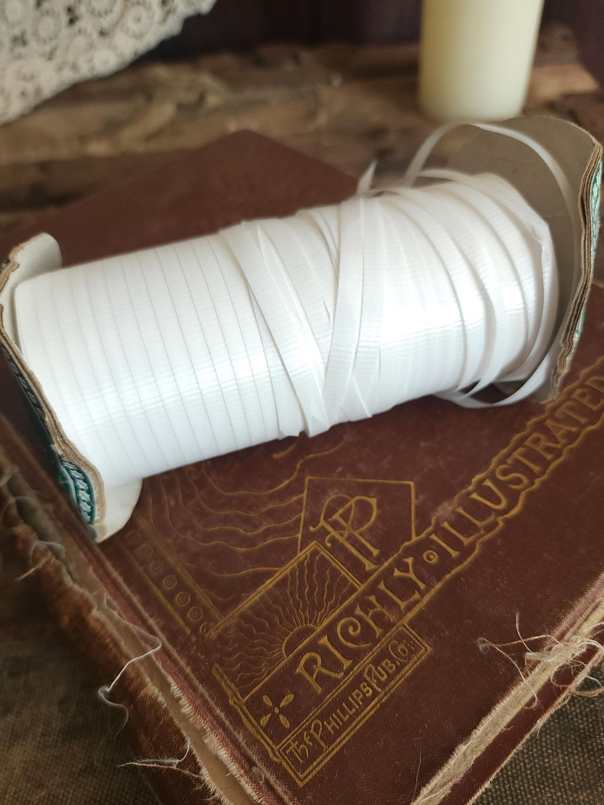 Vintage 1980s 1990s Curl Ribbon, Plus Mark White 3/16" Wide, Partial Spool