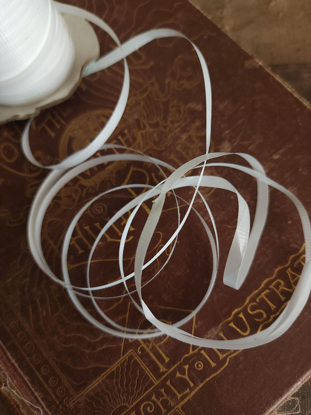 Vintage 1980s 1990s Curl Ribbon, Plus Mark White 3/16" Wide, Partial Spool