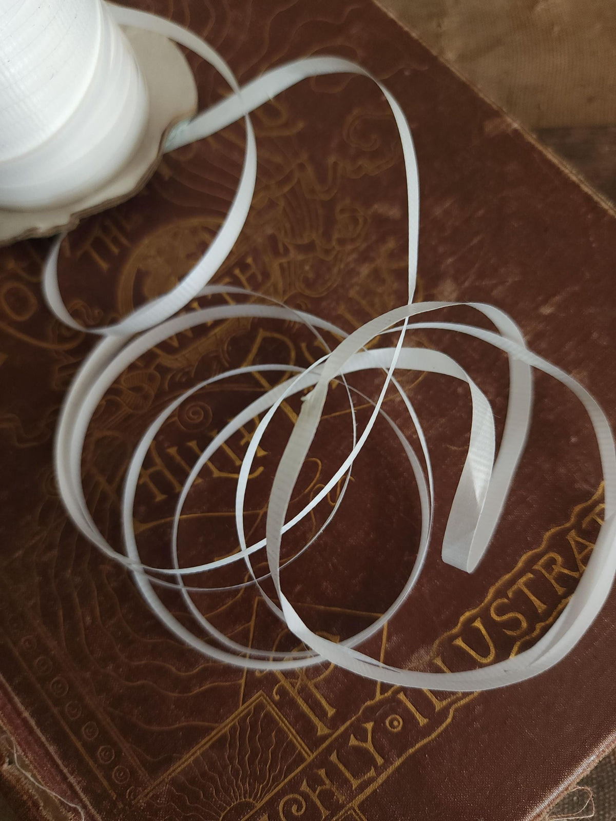 Vintage 1980s 1990s Curl Ribbon, Plus Mark White 3/16" Wide, Partial Spool