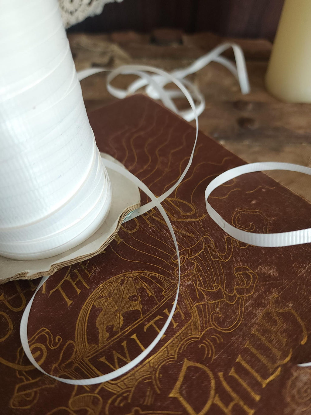Vintage 1980s 1990s Curl Ribbon, Plus Mark White 3/16" Wide, Partial Spool