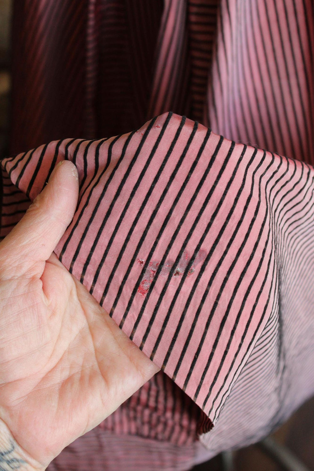 Vintage 1940s Dolly Myers Inc Pink and Black Striped Silk New Look Dress