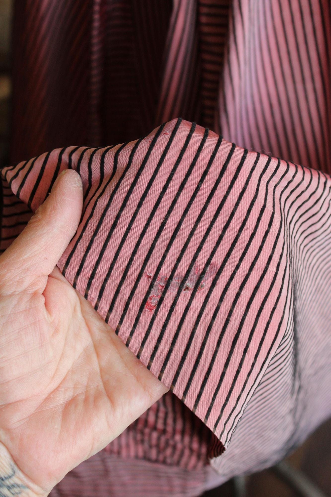 Vintage 1940s Dolly Myers Inc Pink and Black Striped Silk New Look Dress