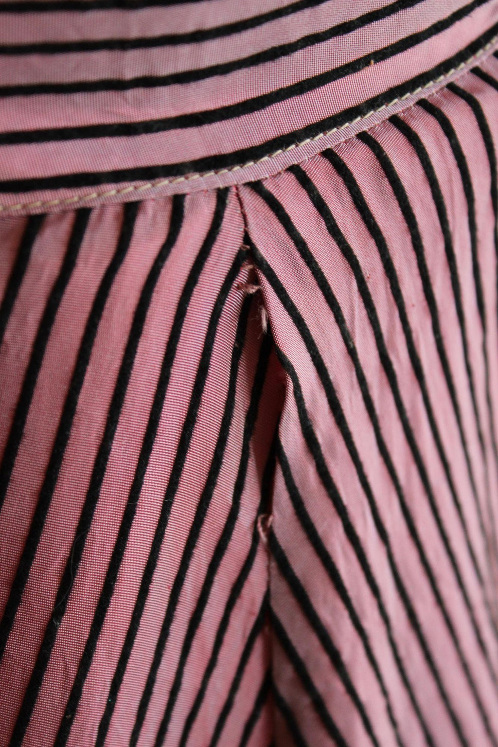 Vintage 1940s Dolly Myers Inc Pink and Black Striped Silk New Look Dress
