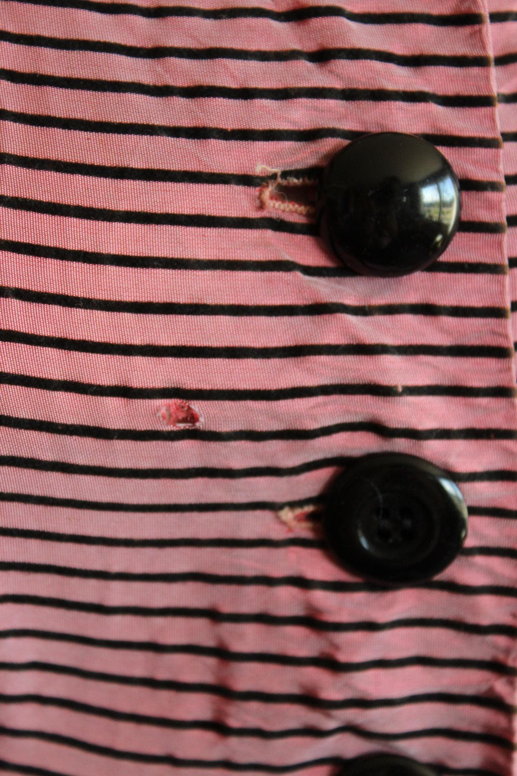Vintage 1940s Dolly Myers Inc Pink and Black Striped Silk New Look Dress