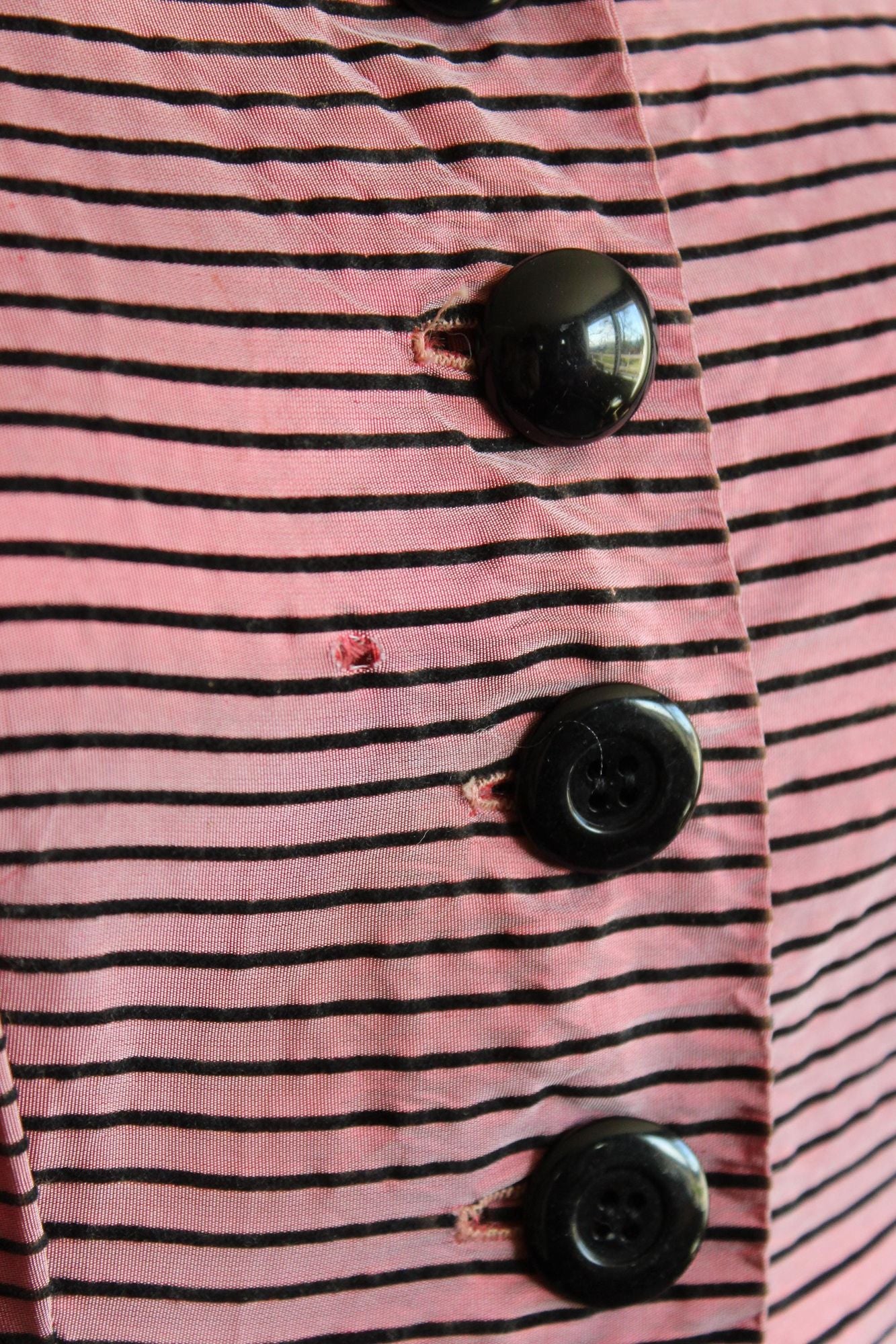 Vintage 1940s Dolly Myers Inc Pink and Black Striped Silk New Look Dress