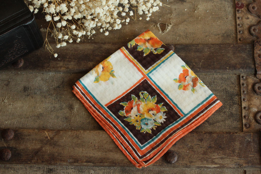 Vintage Autumn Wildflower Floral Print Cotton Hankie