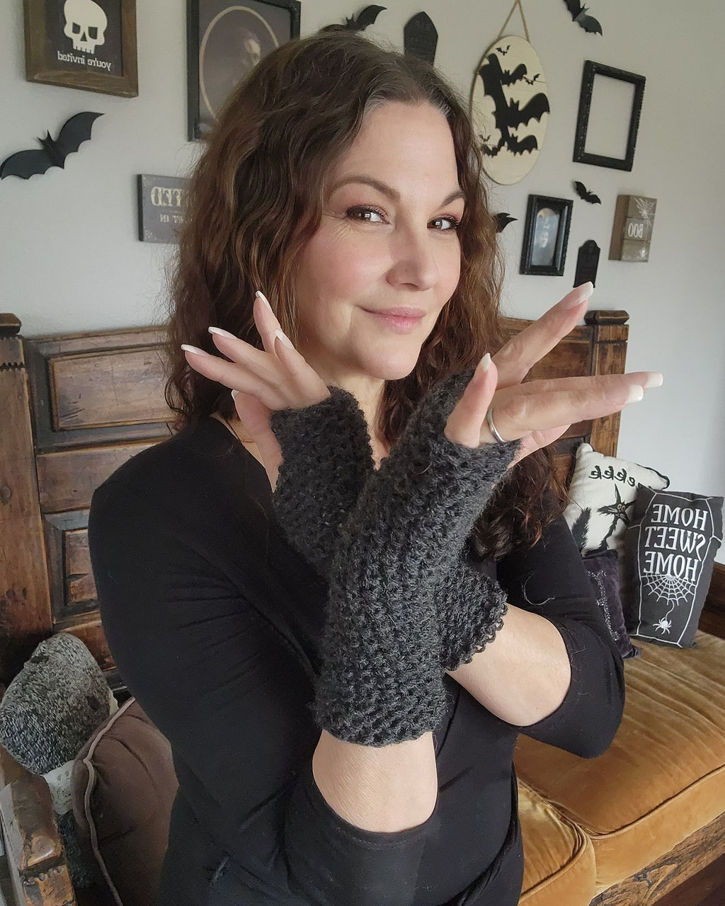 The "Twilight Cloud" Hand Knit Fingerless Gloves in Gray