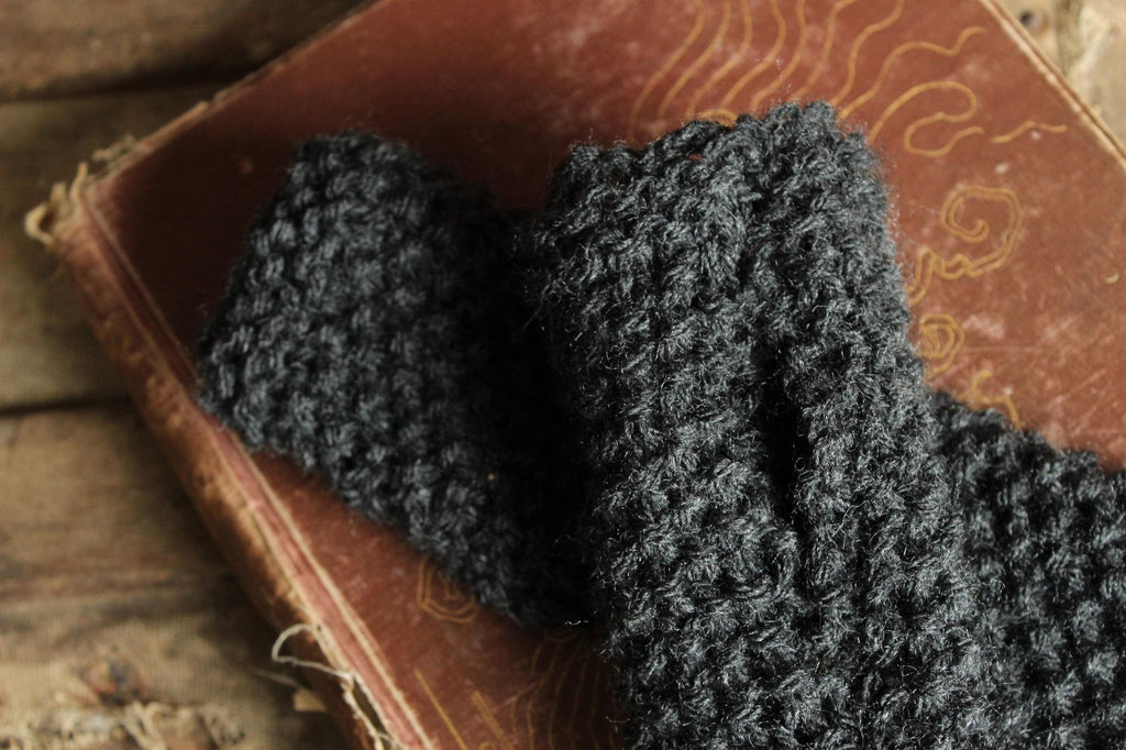 The "Twilight Cloud" Hand Knit Fingerless Gloves in Gray