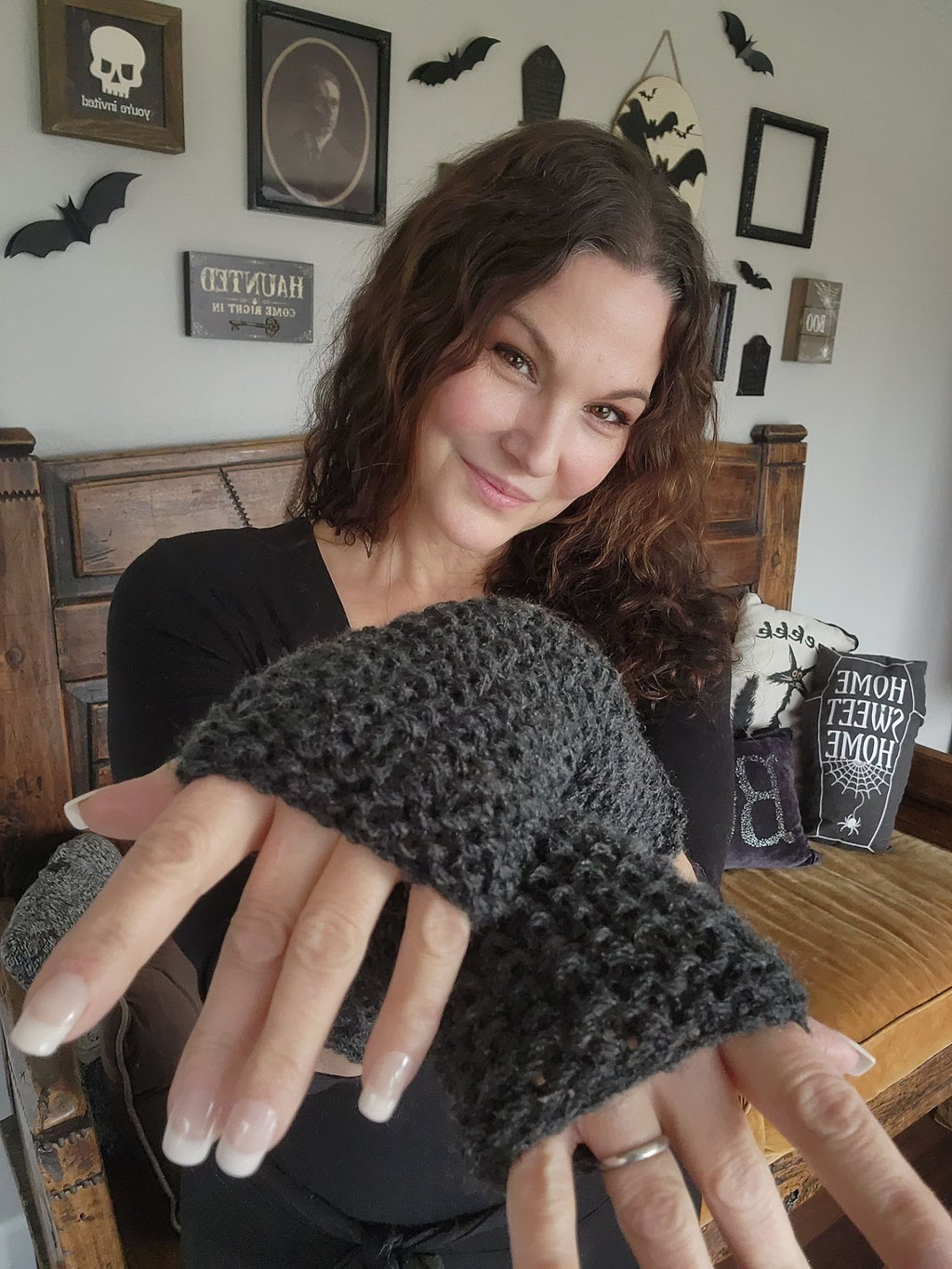 The "Twilight Cloud" Hand Knit Fingerless Gloves in Gray