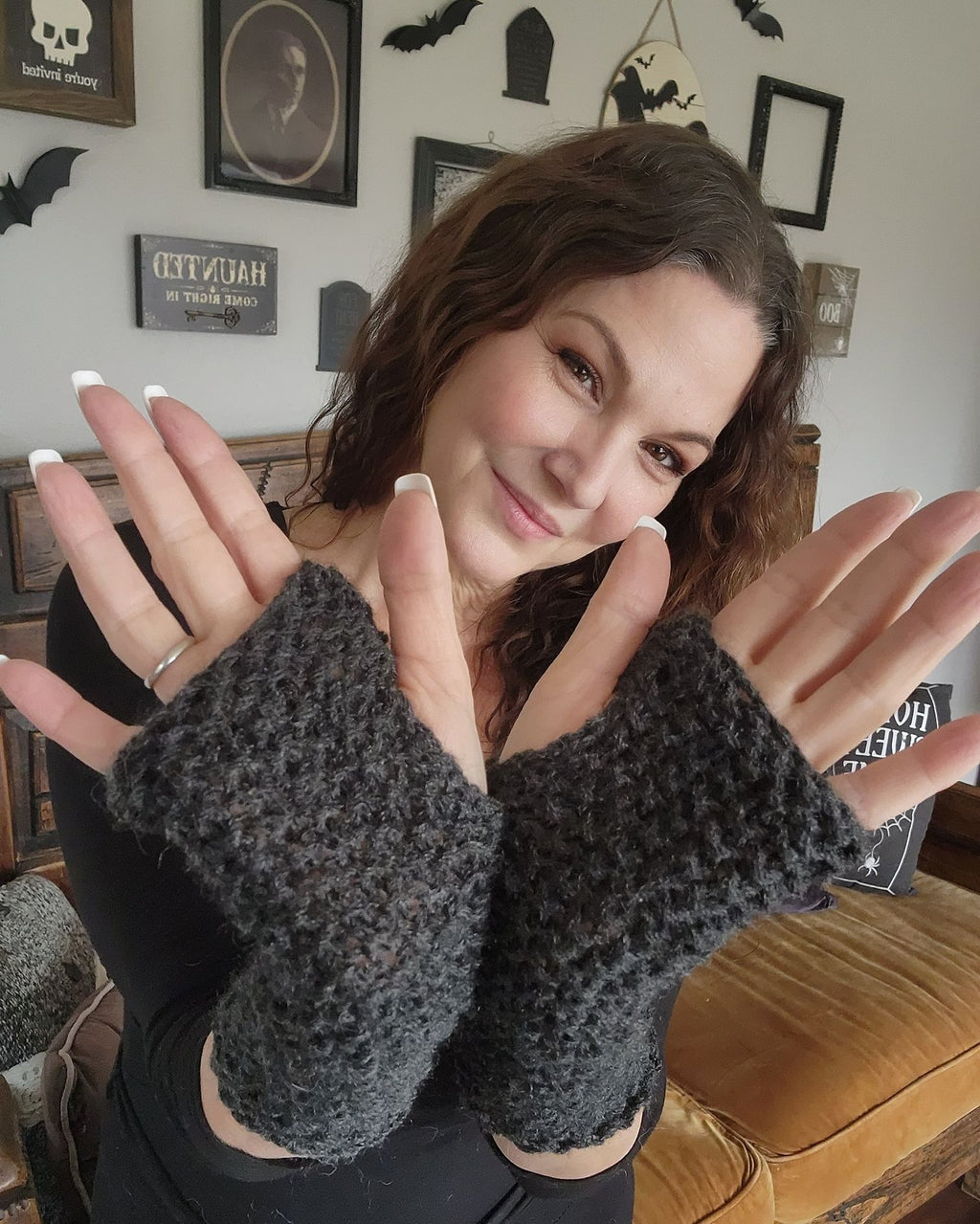 The "Twilight Cloud" Hand Knit Fingerless Gloves in Gray
