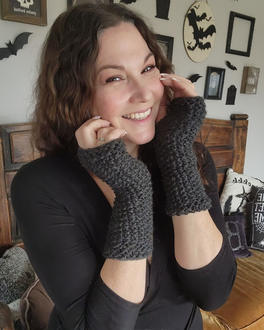 The "Twilight Cloud" Hand Knit Fingerless Gloves in Gray