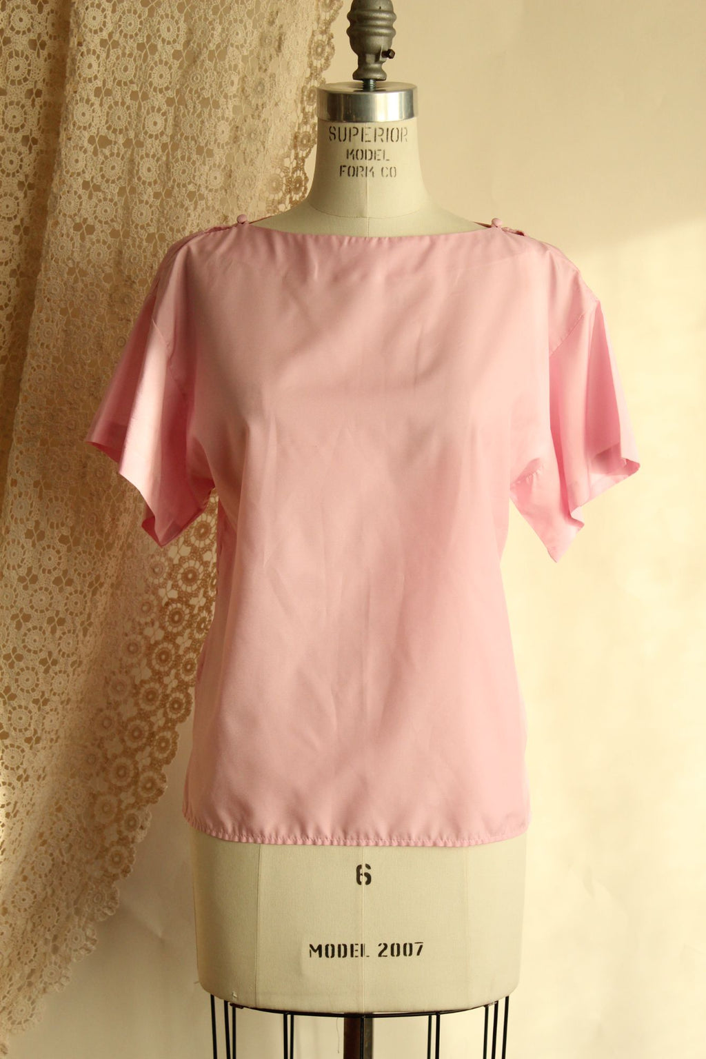 Vintage 1990s Pink Blouse with Buttons at Shoulder