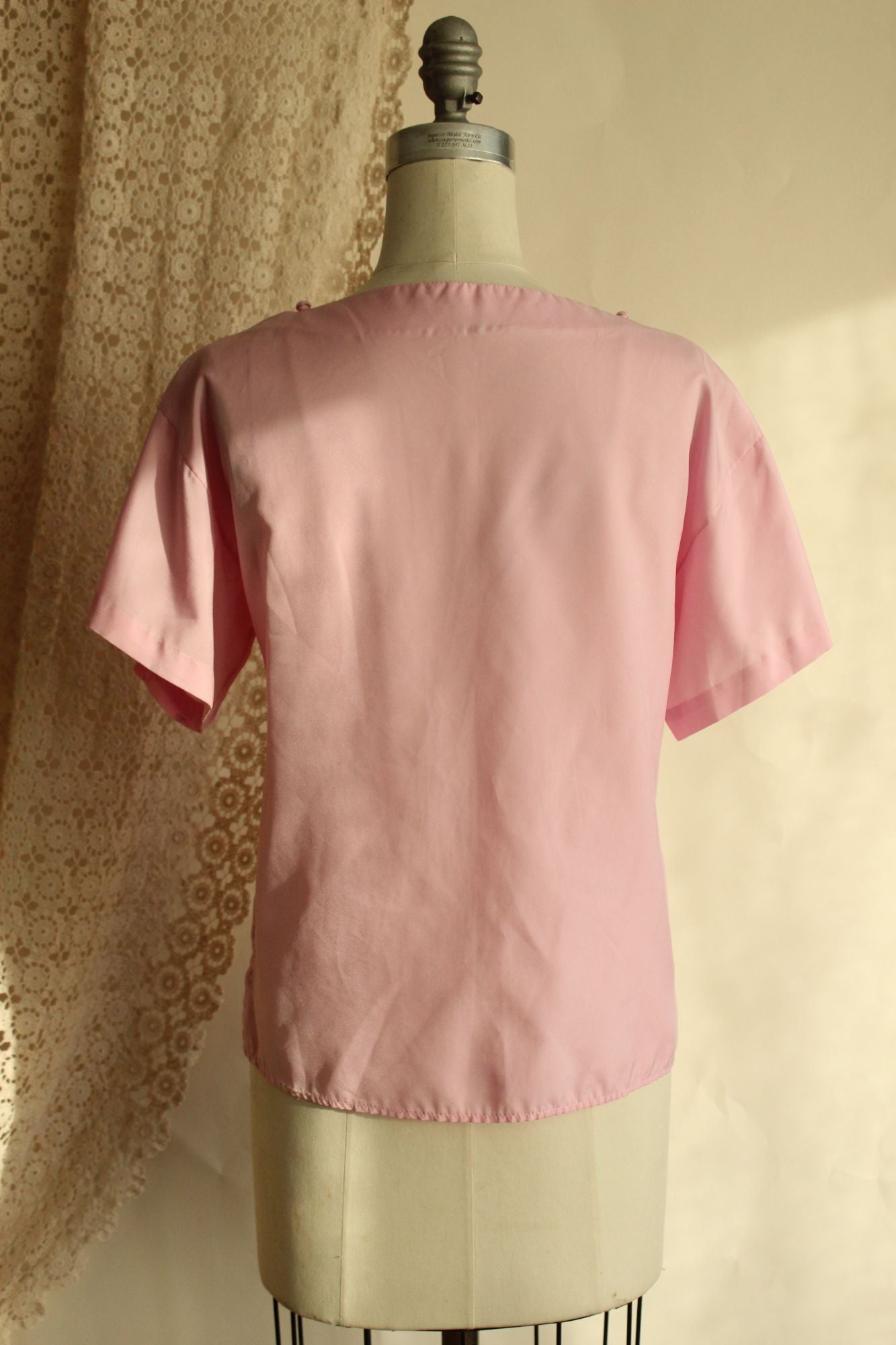 Vintage 1990s Pink Blouse with Buttons at Shoulder