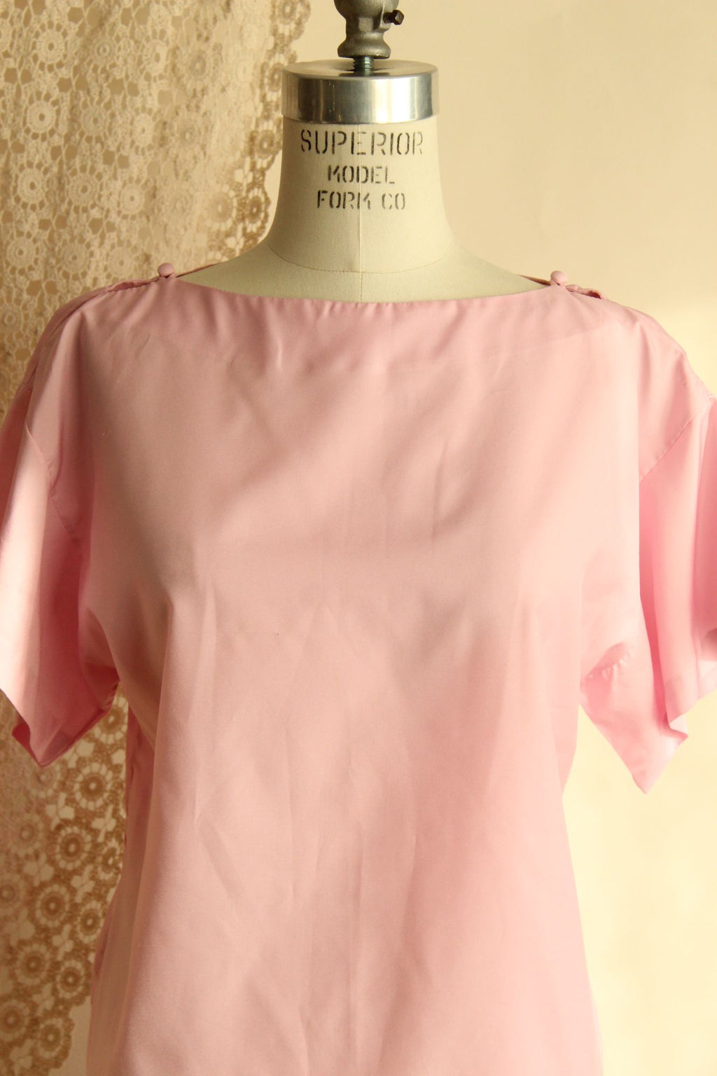 Vintage 1990s Pink Blouse with Buttons at Shoulder