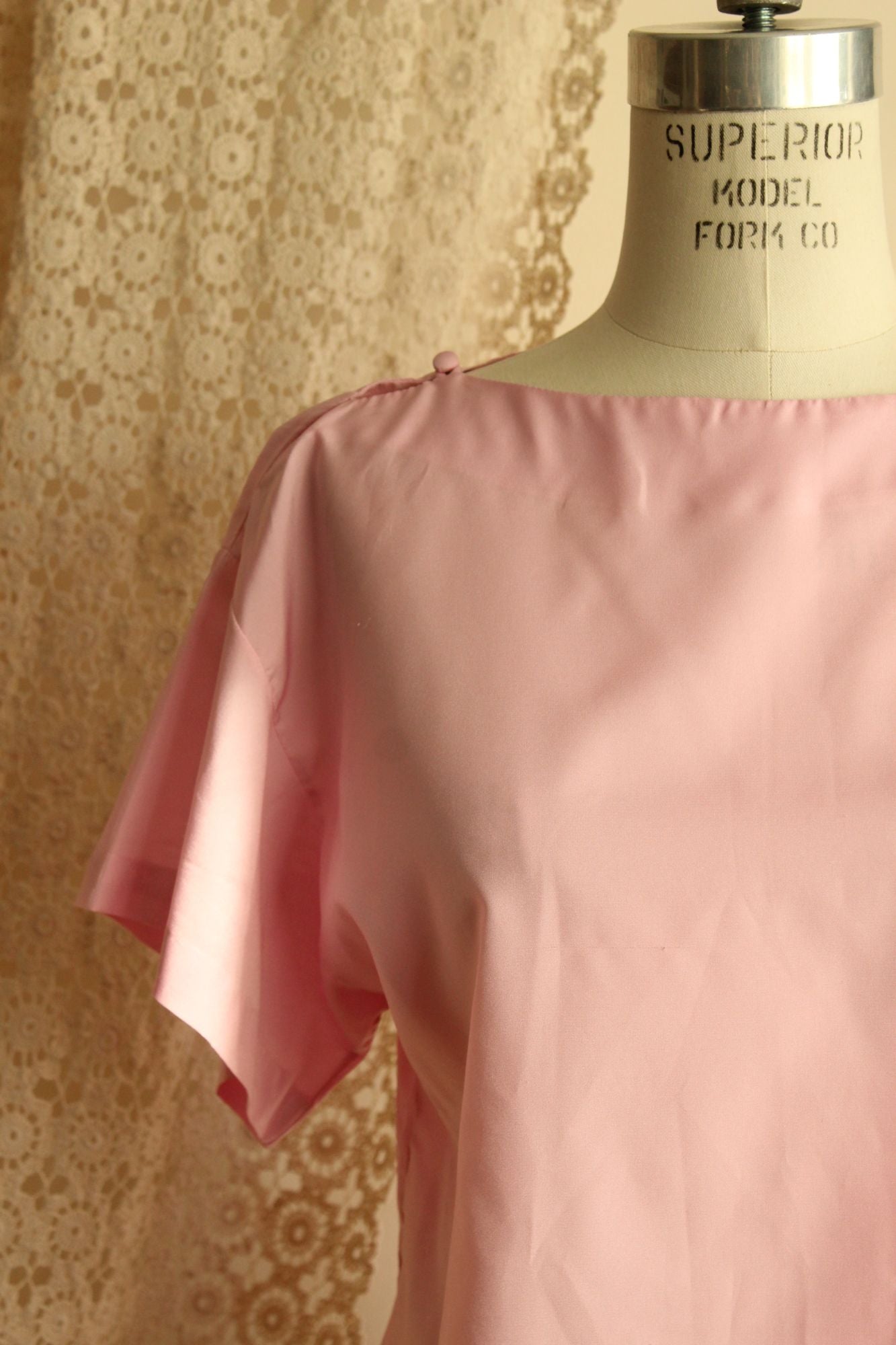 Vintage 1990s Pink Blouse with Buttons at Shoulder