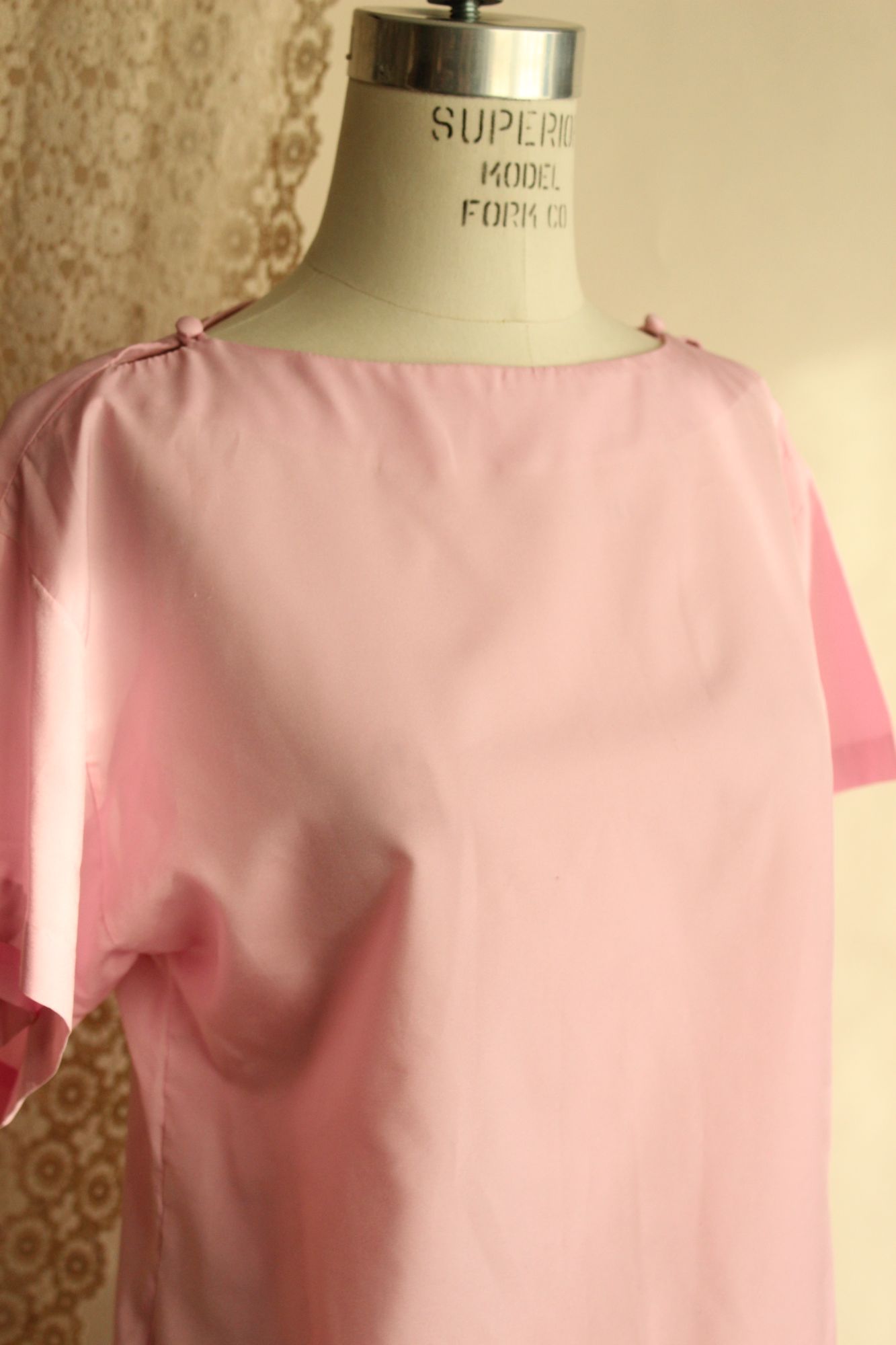 Vintage 1990s Pink Blouse with Buttons at Shoulder