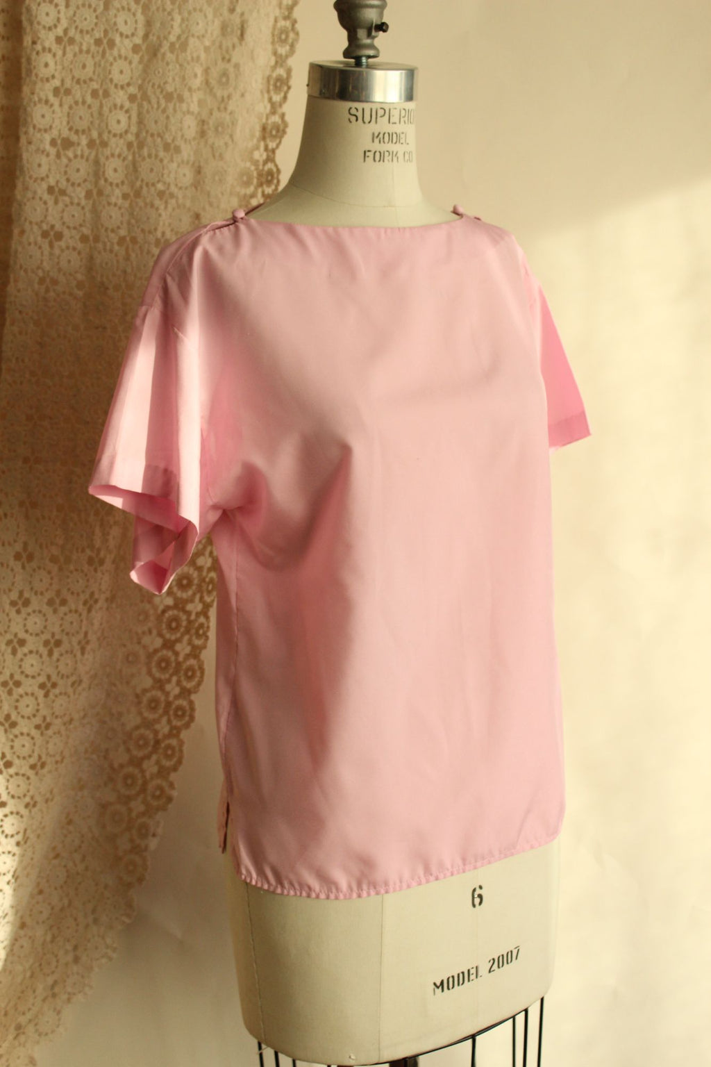 Vintage 1990s Pink Blouse with Buttons at Shoulder