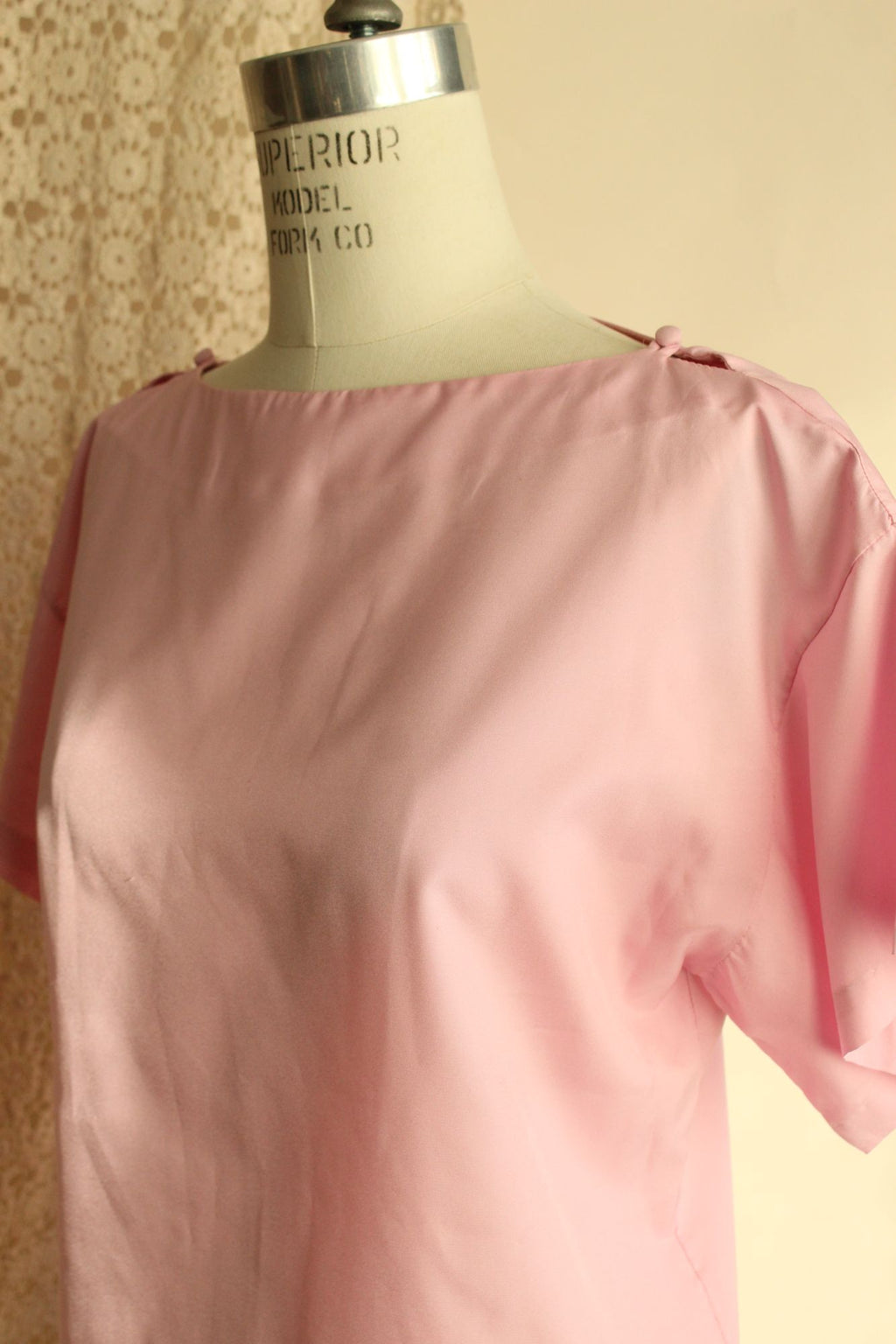 Vintage 1990s Pink Blouse with Buttons at Shoulder
