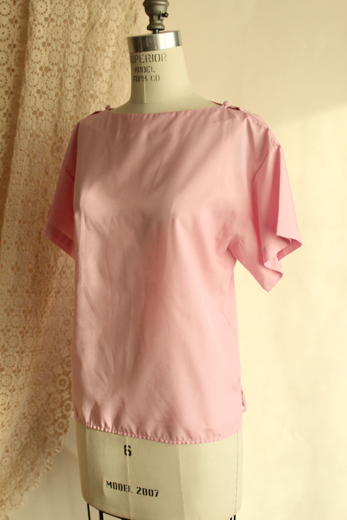 Vintage 1990s Pink Blouse with Buttons at Shoulder