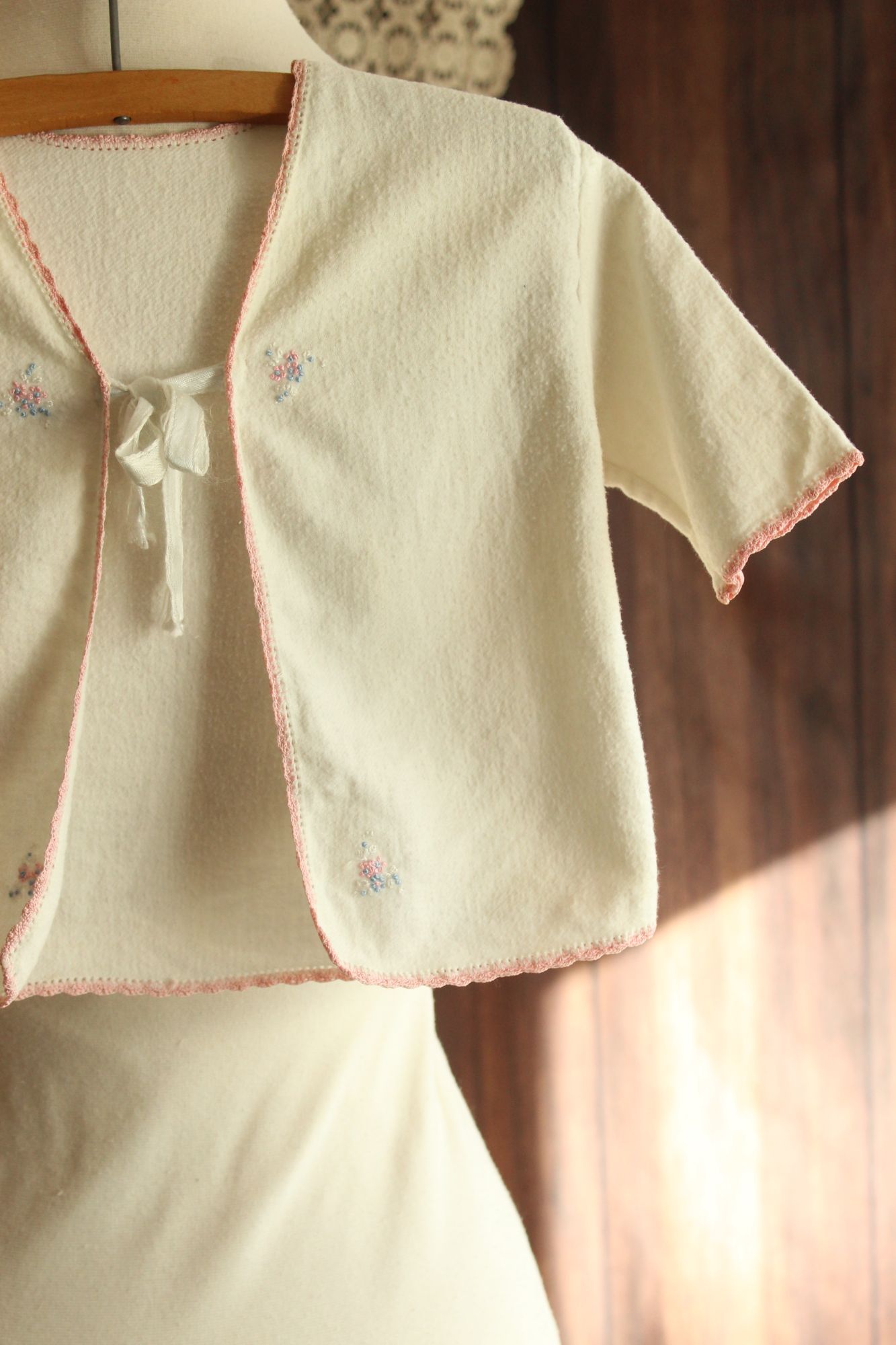 Vintage 1950s Baby Bed Jacket With Floral Embroidery