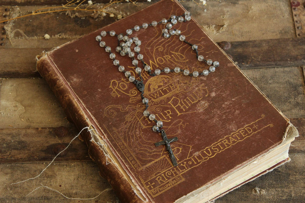 Vintage 1940s 1950s Signed McKenna Sterling Silver Rosary with Lucite Beads