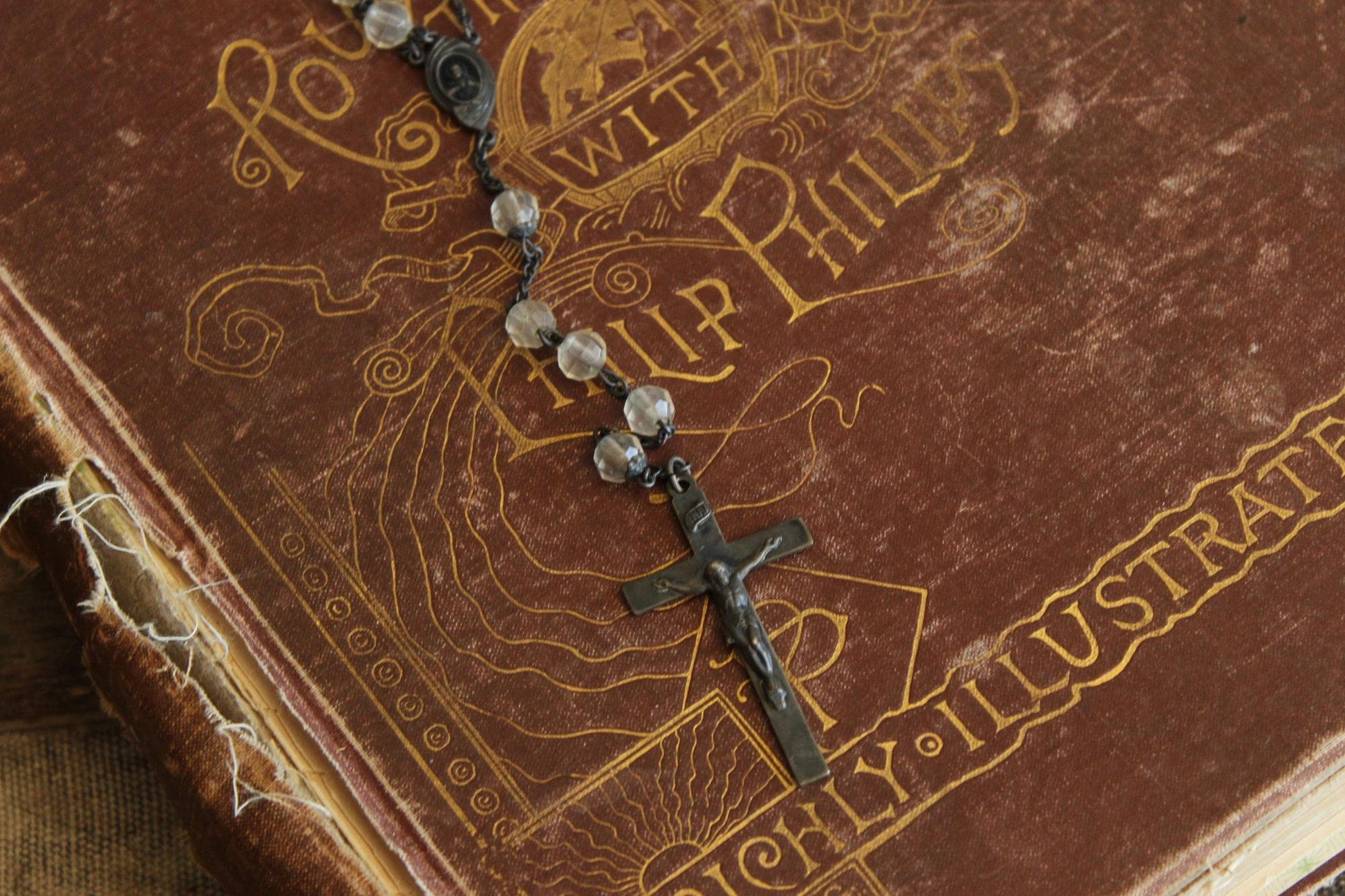 Vintage 1940s 1950s Signed McKenna Sterling Silver Rosary with Lucite Beads