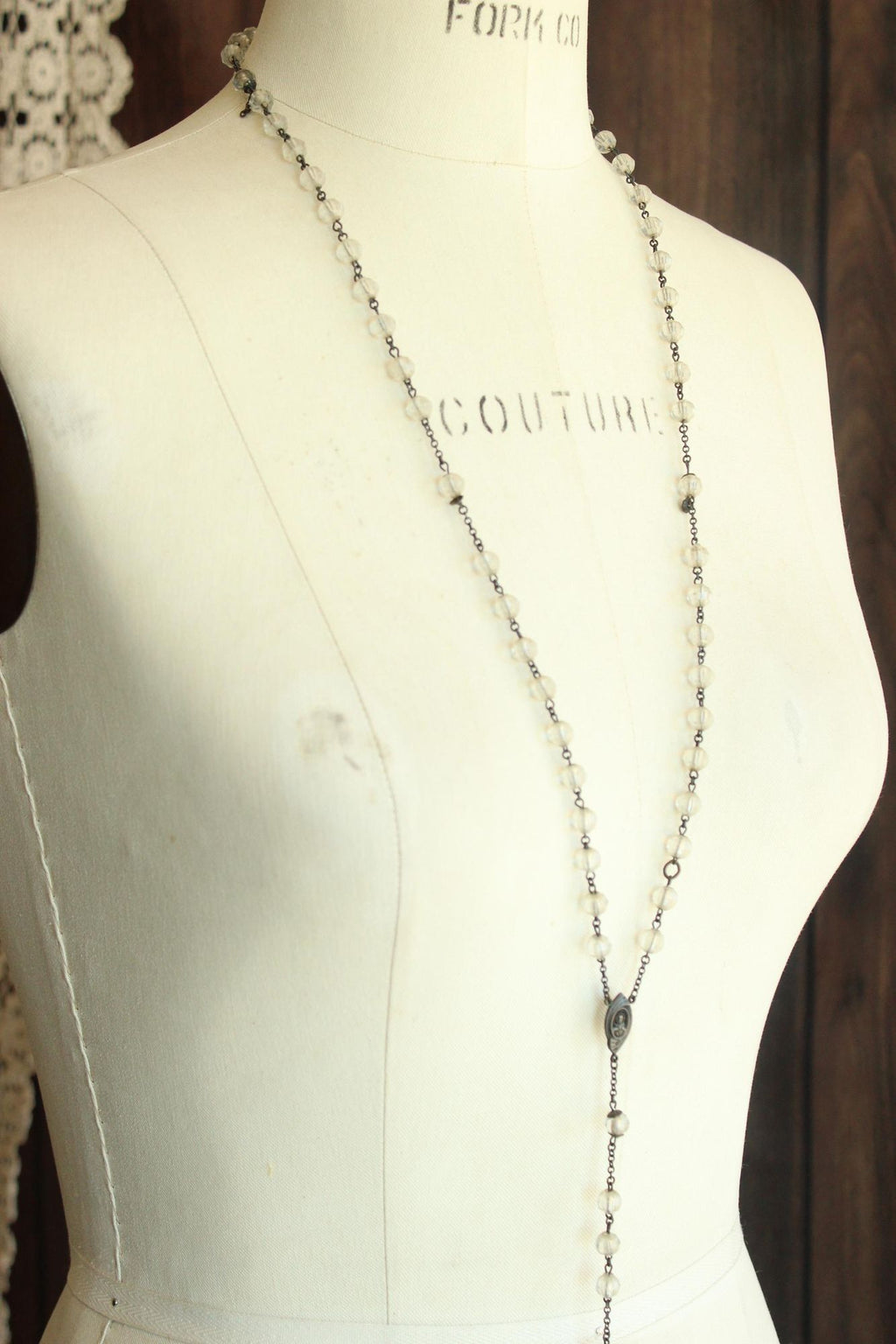 Vintage 1940s 1950s Signed McKenna Sterling Silver Rosary with Lucite Beads