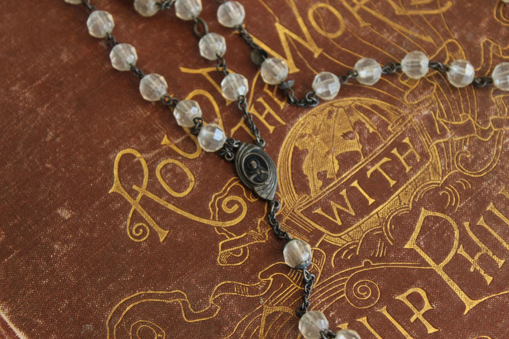 Vintage 1940s 1950s Signed McKenna Sterling Silver Rosary with Lucite Beads