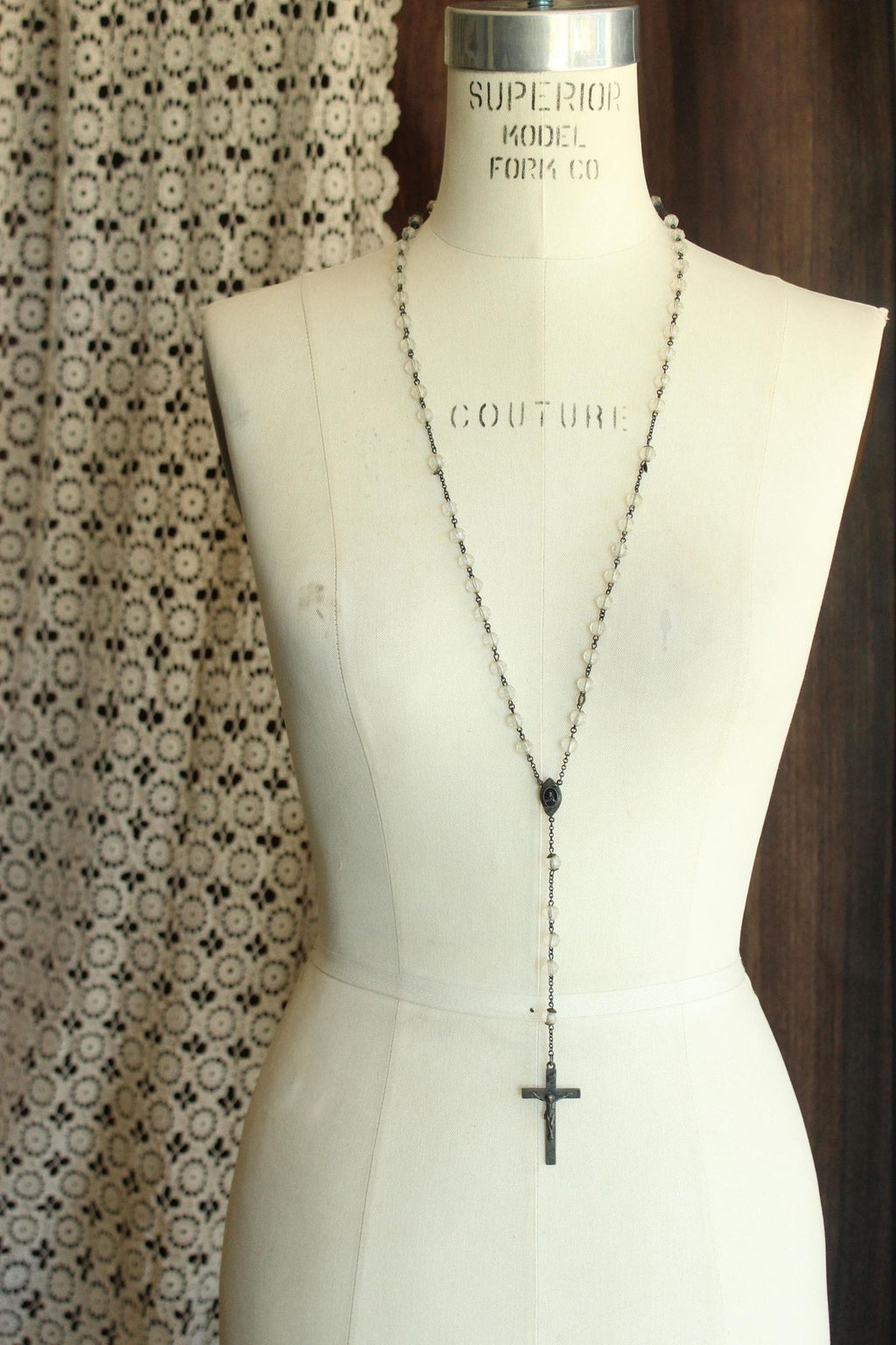 Vintage 1940s 1950s Signed McKenna Sterling Silver Rosary with Lucite Beads