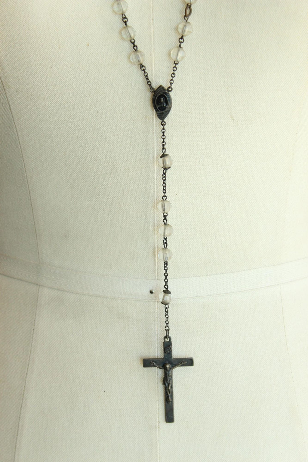 Vintage 1940s 1950s Signed McKenna Sterling Silver Rosary with Lucite Beads