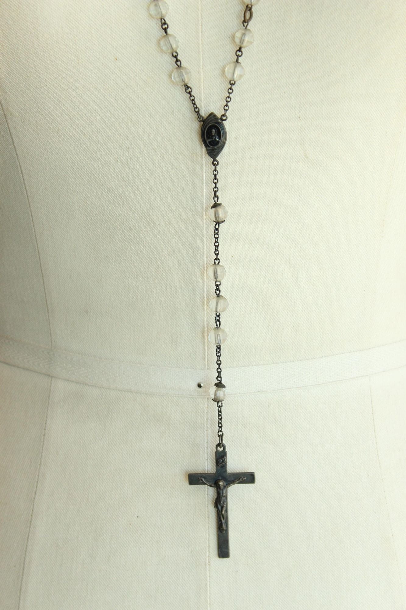 Vintage 1940s 1950s Signed McKenna Sterling Silver Rosary with Lucite Beads