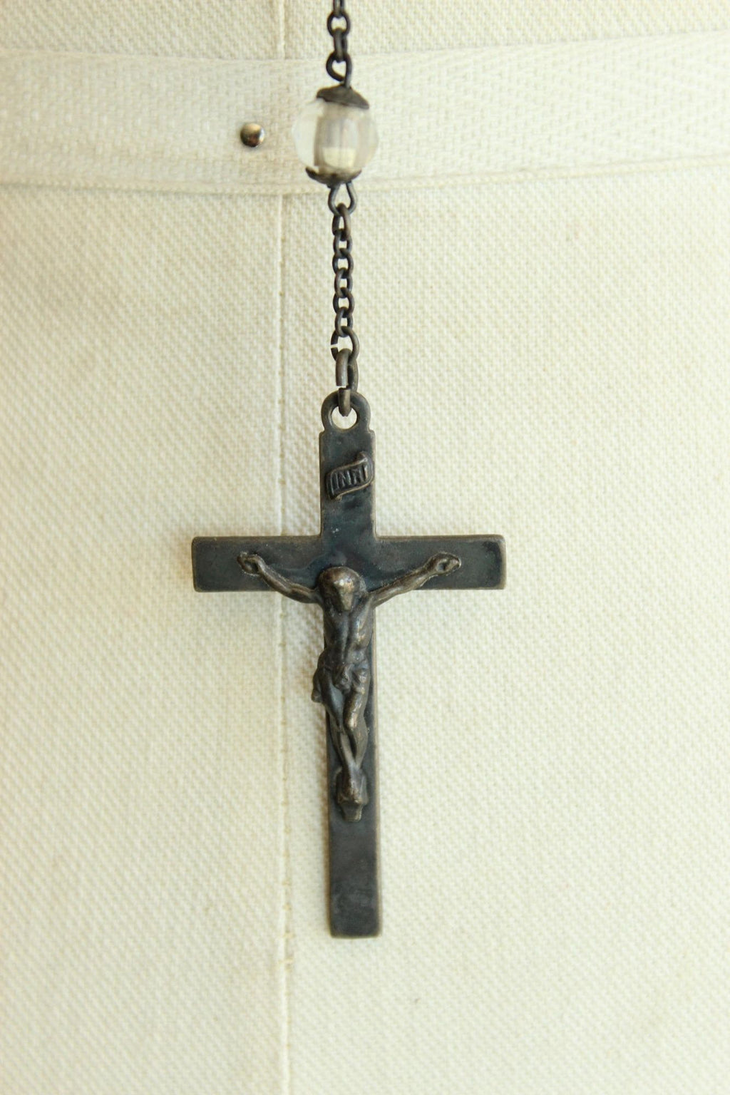 Vintage 1940s 1950s Signed McKenna Sterling Silver Rosary with Lucite Beads