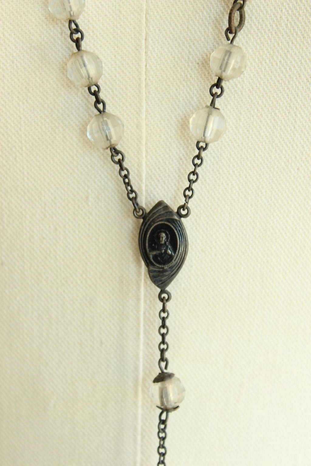 Vintage 1940s 1950s Signed McKenna Sterling Silver Rosary with Lucite Beads